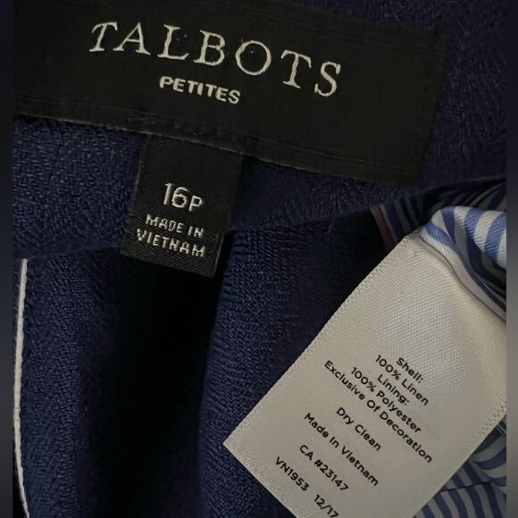 Talbots Aberdeen blazer 16 petite blue 100% linen long sleeve casual office - Picture 6 of 6